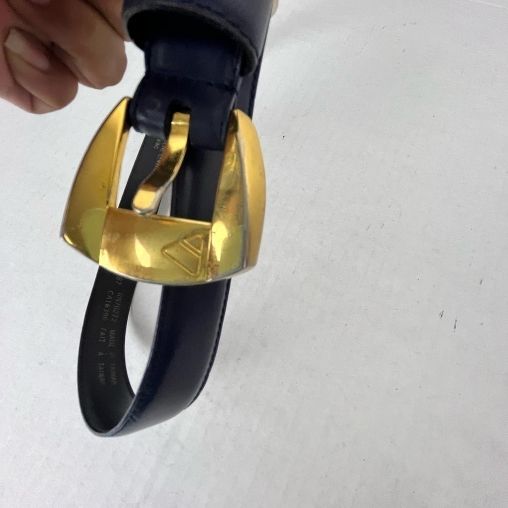 VTG Y2k Liz Claiborne Gold Buckle Leather Belt Blue Size M goth Whimsigoth
